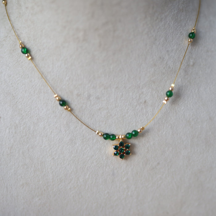 Heritage gold plated green bead invisible necklace IN5211