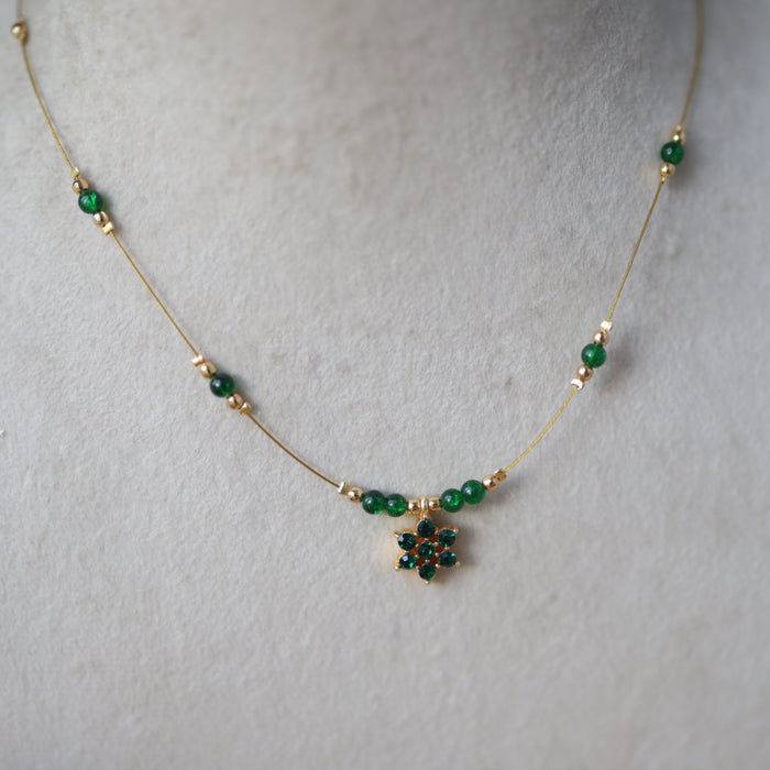 Heritage gold plated green bead invisible necklace IN5211