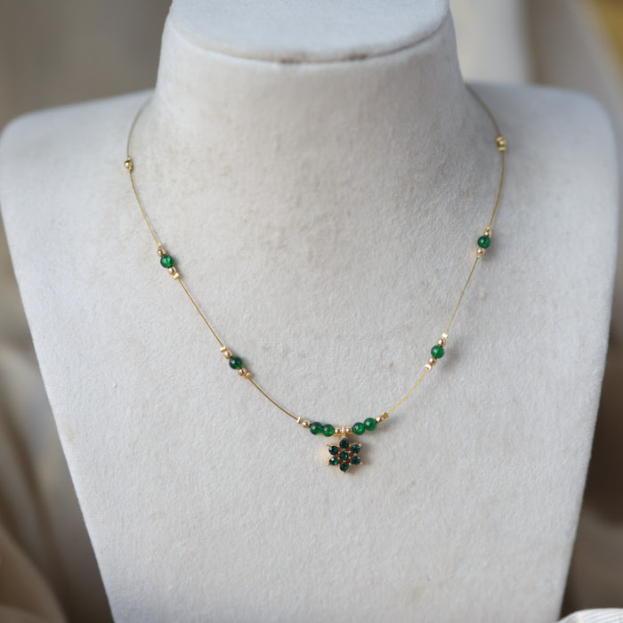 Heritage gold plated green bead invisible necklace IN5211