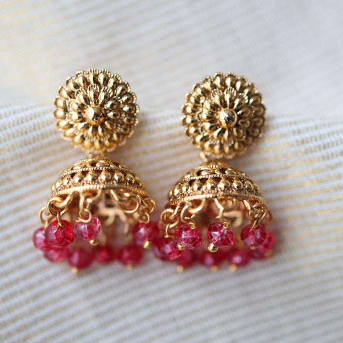 Antique gold and ruby pearls jumka earrings AJ05788
