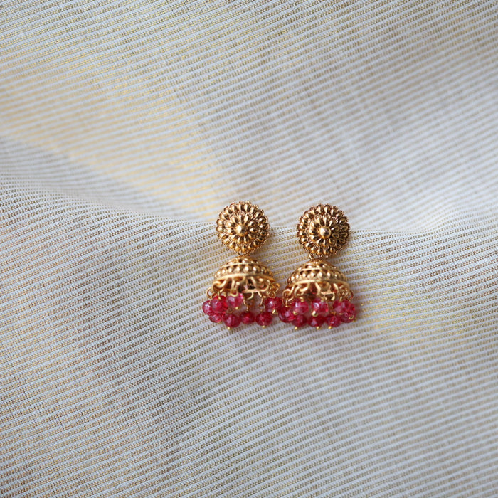 Antique gold and ruby pearls jumka earrings AJ05788