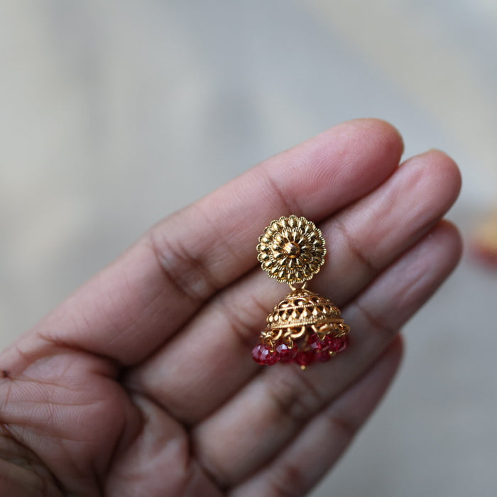 Antique gold and ruby pearls jumka earrings AJ05788