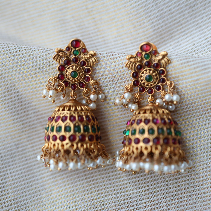 Antique ruby green stone jumka earrings AJ201