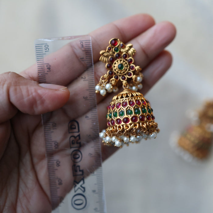 Antique ruby green stone jumka earrings AJ201