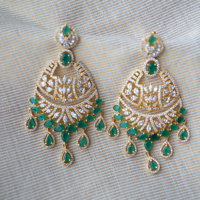 Heritage Cz white and green stone drop earrings HD2388