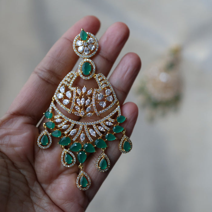 Heritage Cz white and green stone drop earrings HD2388