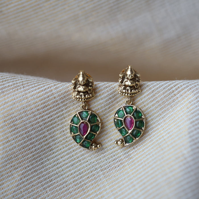 Antique green stone drop  earrings AD124