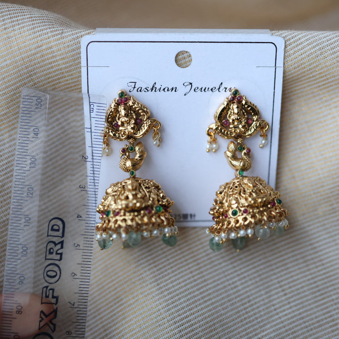 Antique gold green bead jumka earrings AJ231