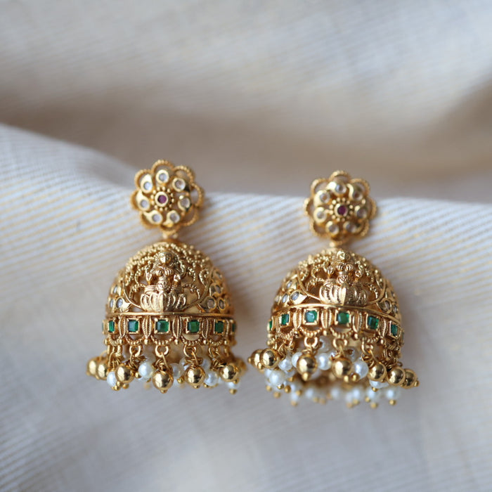 Antique gold green stone jumka earrings AJ2312
