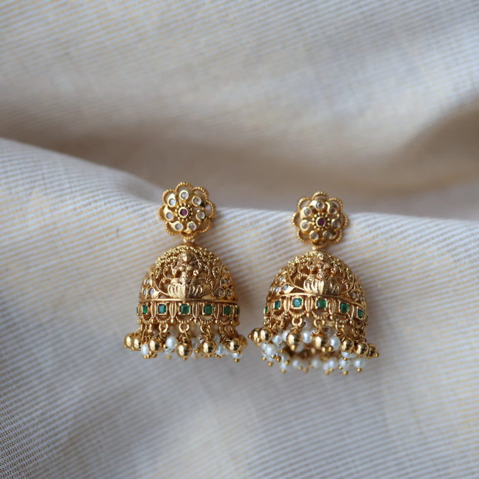Antique gold green stone jumka earrings AJ2312