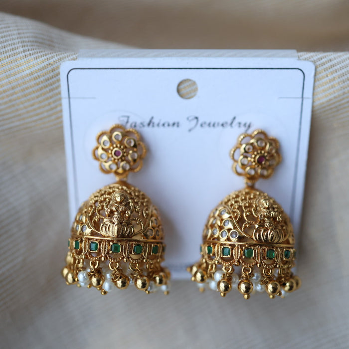 Antique gold green stone jumka earrings AJ2312