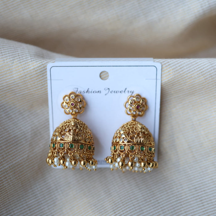 Antique gold green stone jumka earrings AJ2312