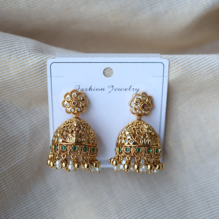 Antique gold green stone jumka earrings AJ2312