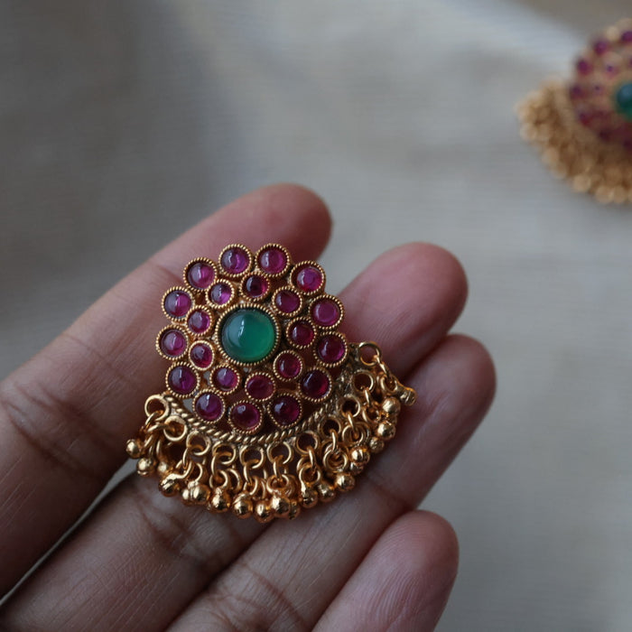 Antique ruby green stone studd earrings AS73