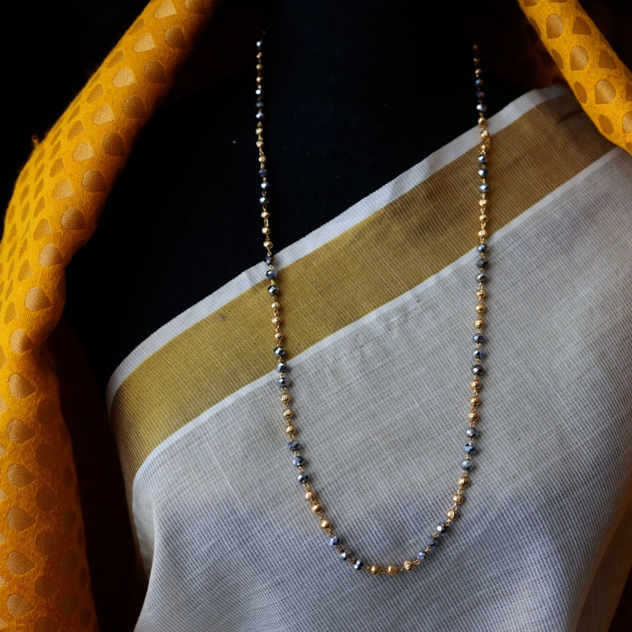Heritage gold plated black bead long chain HC21