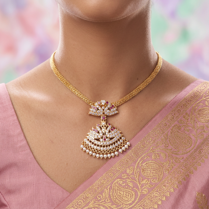 Heritage gold plated ruby white stone short necklace H8912