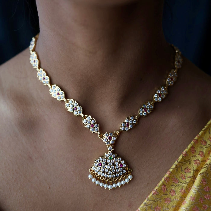 Antique gold white stone choker necklace and earrings CCB239
