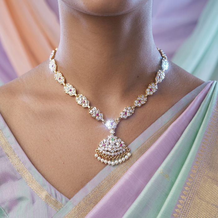 Antique gold white stone choker necklace and earrings CCB239