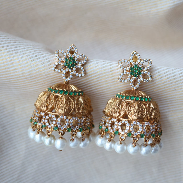 Antique gold green stone jumka earrings AJ233