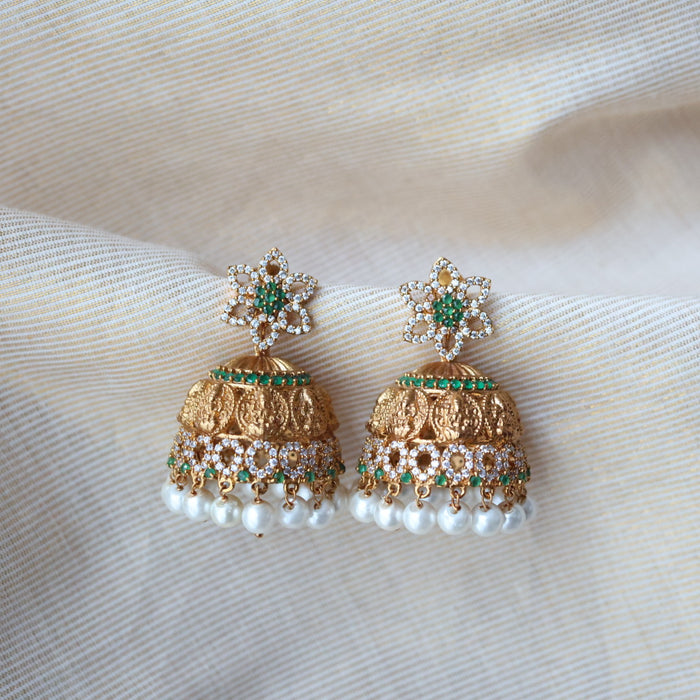 Antique gold green stone jumka earrings AJ233