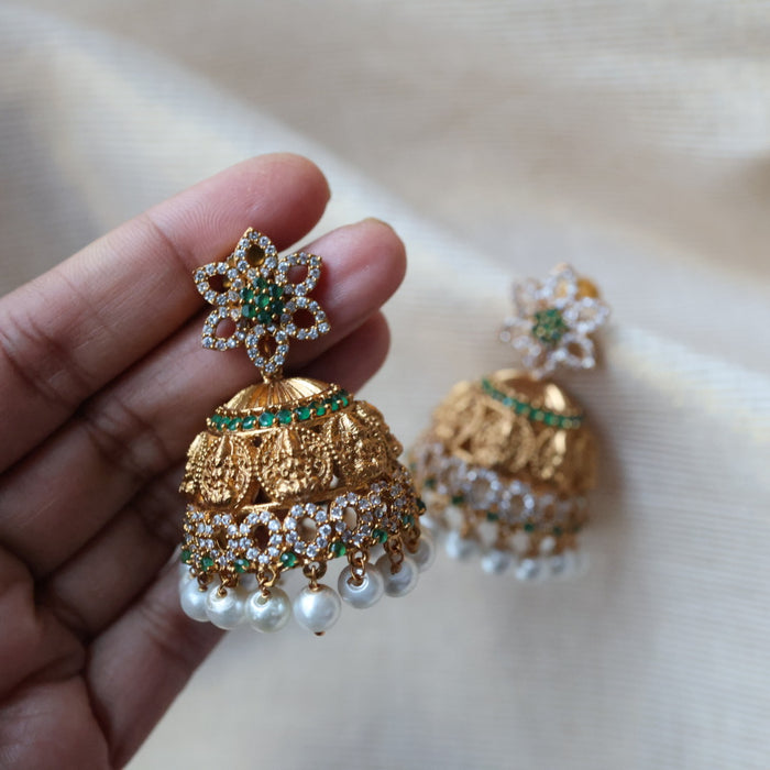 Antique gold green stone jumka earrings AJ233
