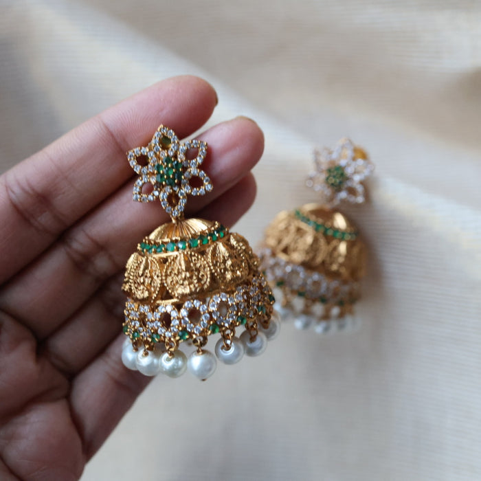 Antique gold green stone jumka earrings AJ233