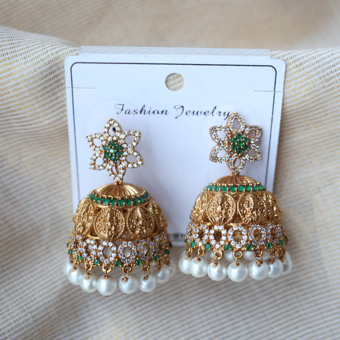 Antique gold green stone jumka earrings AJ233