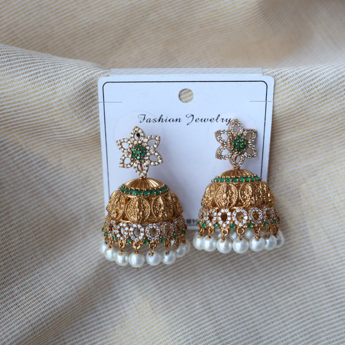 Antique gold green stone jumka earrings AJ233