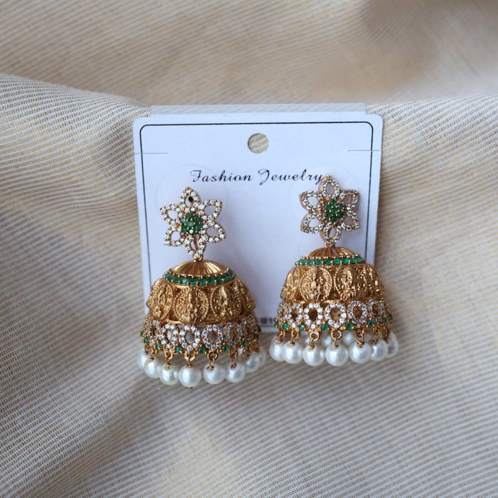Antique gold green stone jumka earrings AJ233