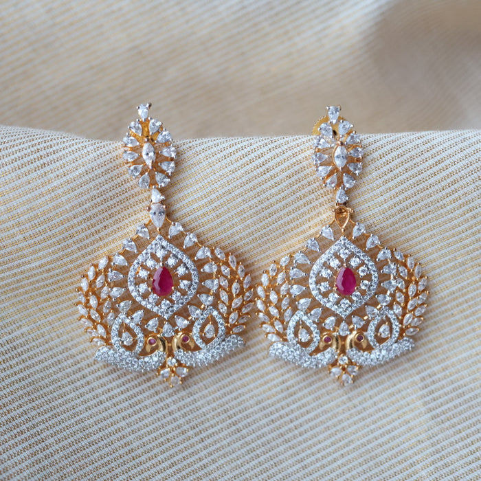 Heritage Cz ruby white stone drop earrings HD235