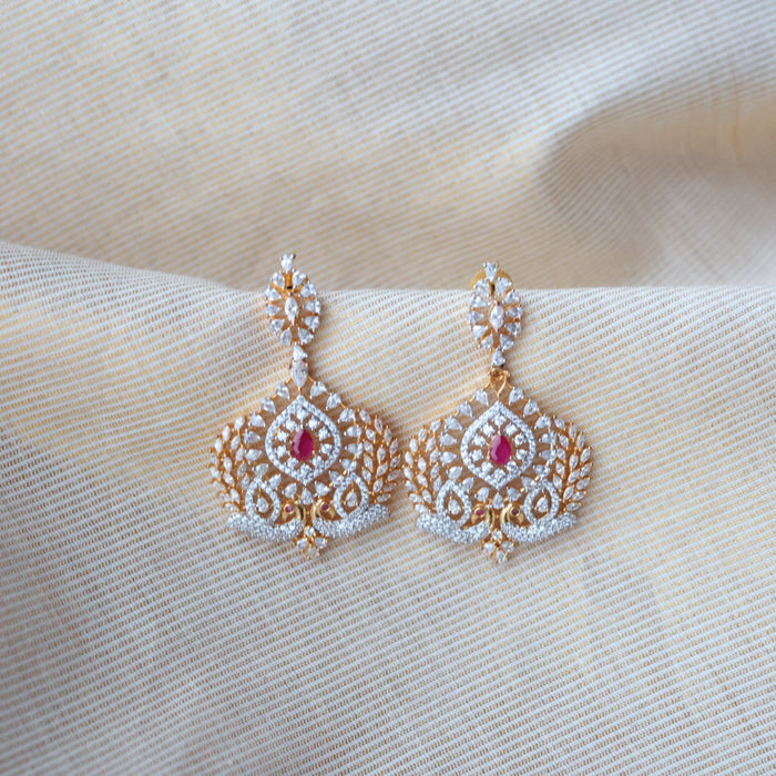 Heritage Cz ruby white stone drop earrings HD235