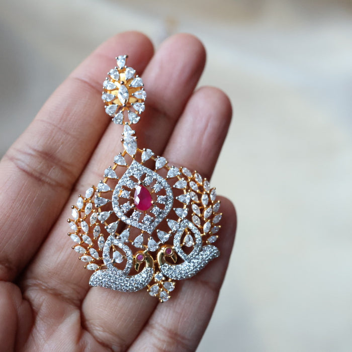 Heritage Cz ruby white stone drop earrings HD235