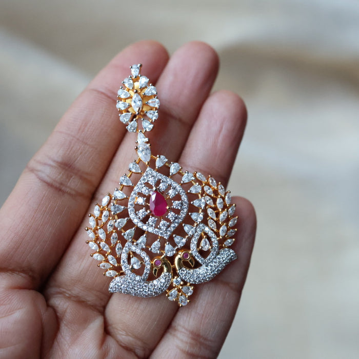 Heritage Cz ruby white stone drop earrings HD235