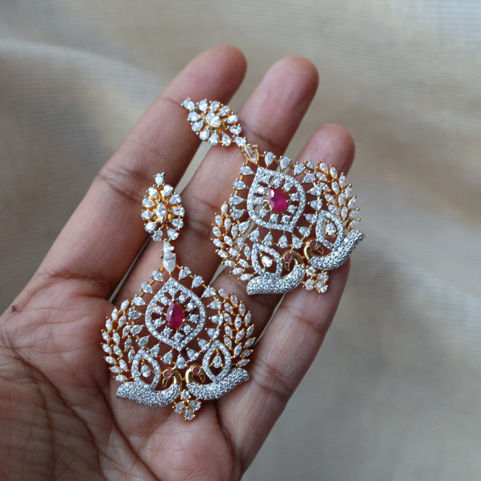 Heritage Cz ruby white stone drop earrings HD235