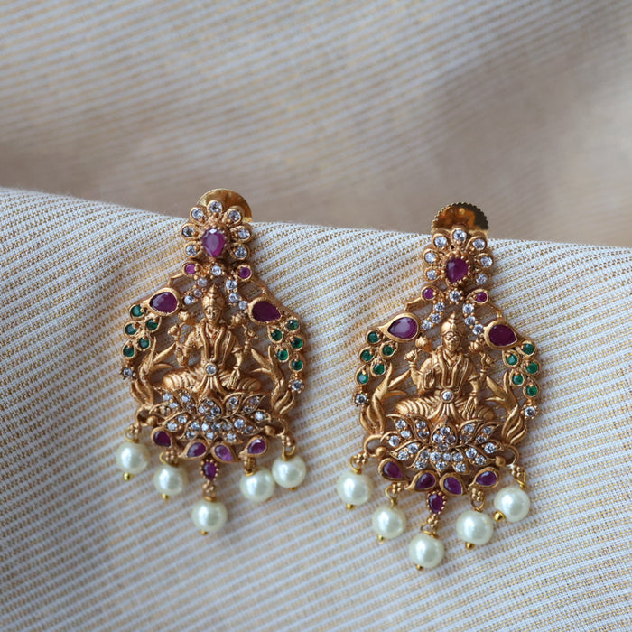 Antique gold ruby green stone drop earrings AD111