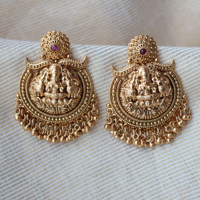 Antique gold ruby temple drop earrings AD876