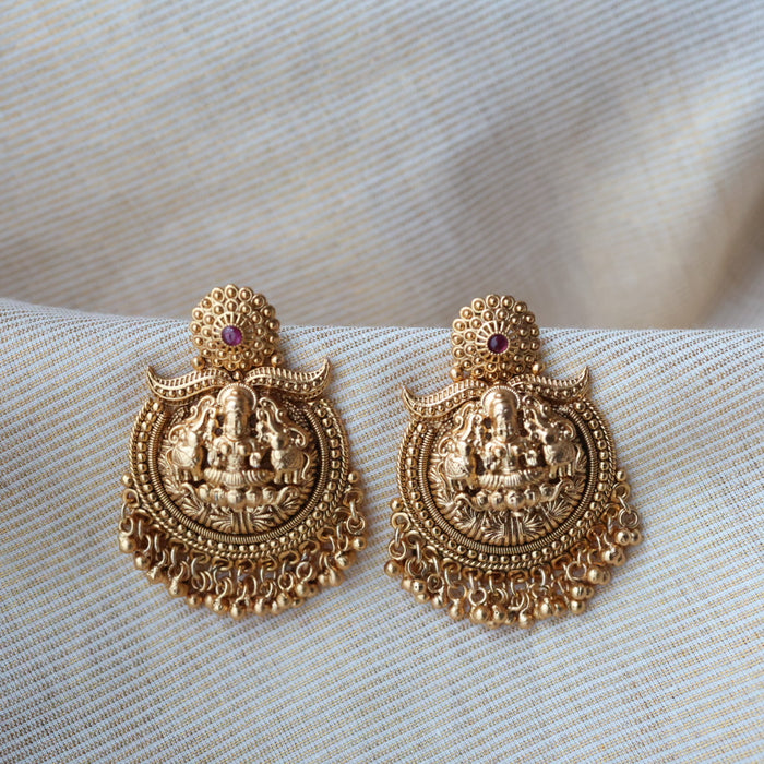 Antique gold ruby temple drop earrings AD876