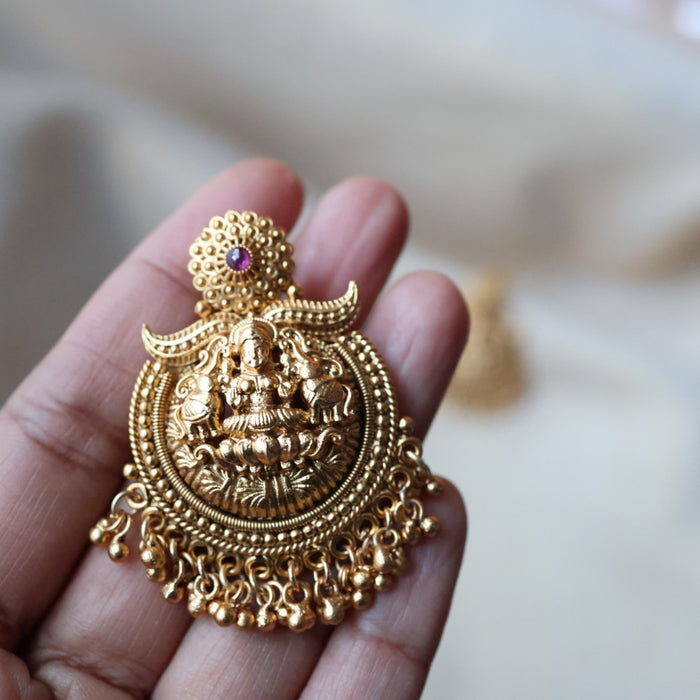 Antique gold ruby temple drop earrings AD876