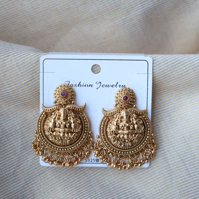 Antique gold ruby temple drop earrings AD876