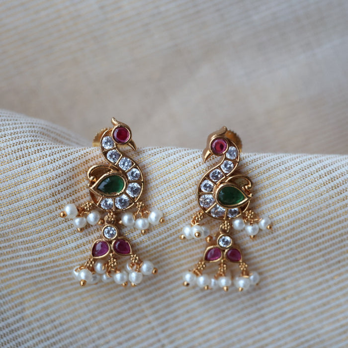 Antique gold multi stone and pearls drop earrings AD214