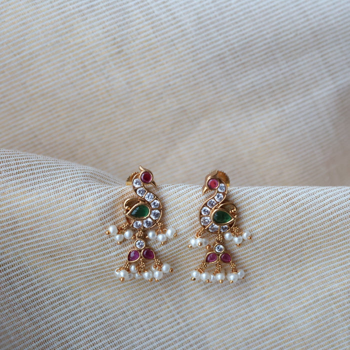 Antique gold multi stone and pearls drop earrings AD214