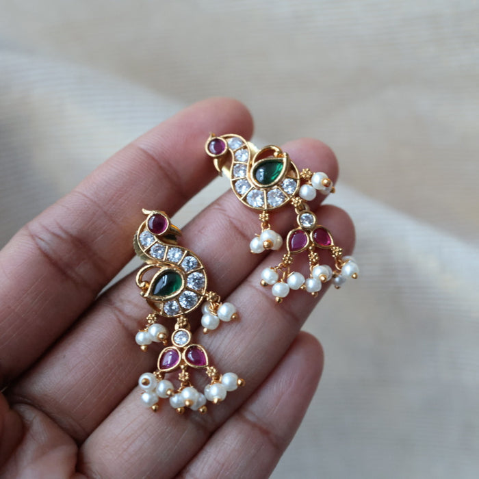 Antique gold multi stone and pearls drop earrings AD214