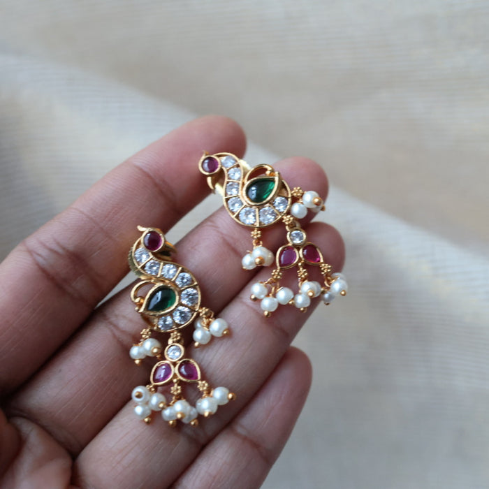 Antique gold multi stone and pearls drop earrings AD214