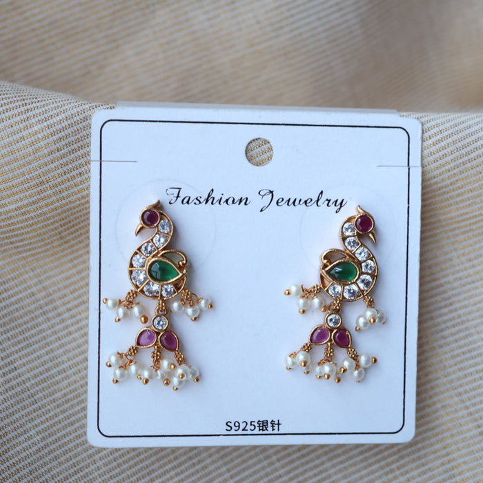 Antique gold multi stone and pearls drop earrings AD214