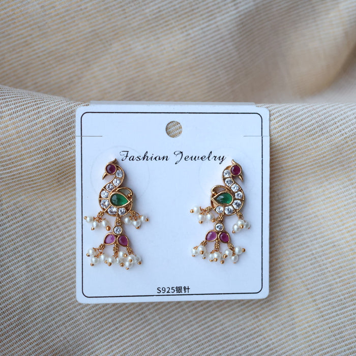 Antique gold multi stone and pearls drop earrings AD214