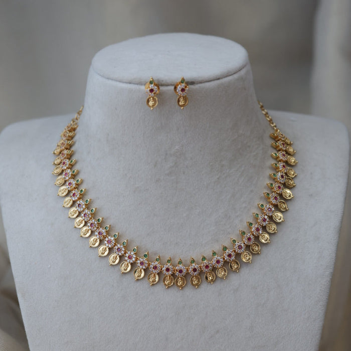 Heritage gold plated coin multi stone short necklace H73974