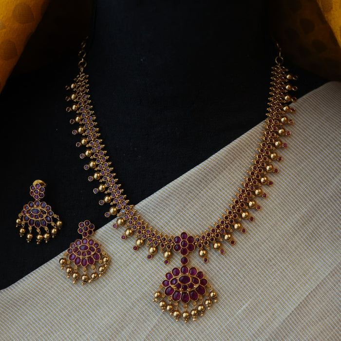 Antique ruby stone short necklace with earrings RUB091