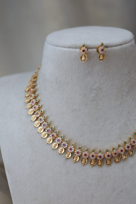 Heritage gold plated coin multi stone short necklace H73974