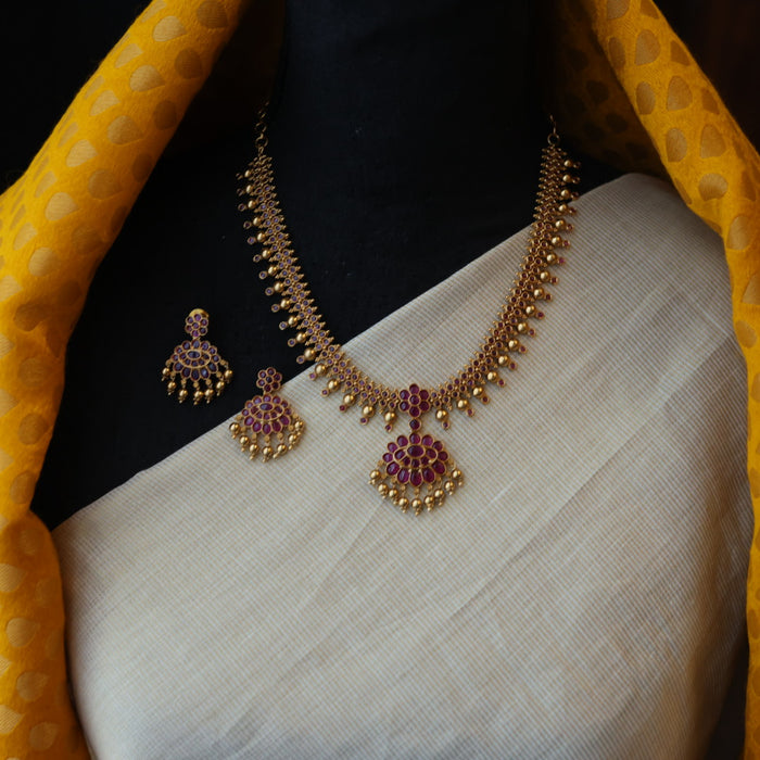 Antique ruby stone short necklace with earrings RUB091