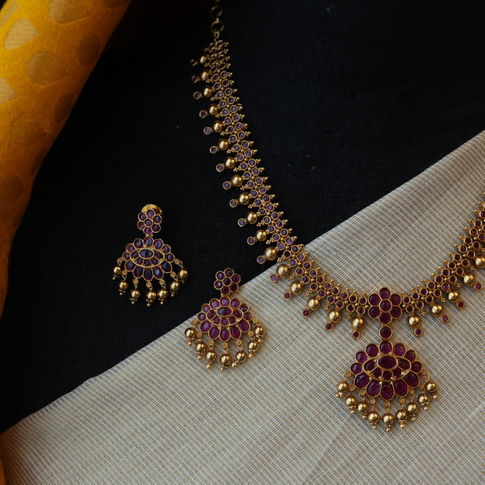 Antique ruby stone short necklace with earrings RUB091